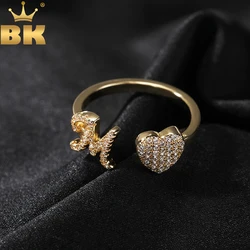 TBTK Opend Heart With Cursive Initial Letter Ring Micro Paved Out CZ Adjustable Ring HipHop Jewelry For Women Girl's Gift