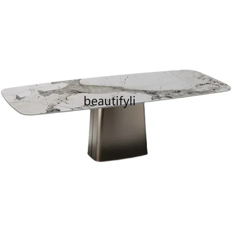 

lxItalian light luxury rock slab dining table rectangular marble small apartment dining table and chair combination