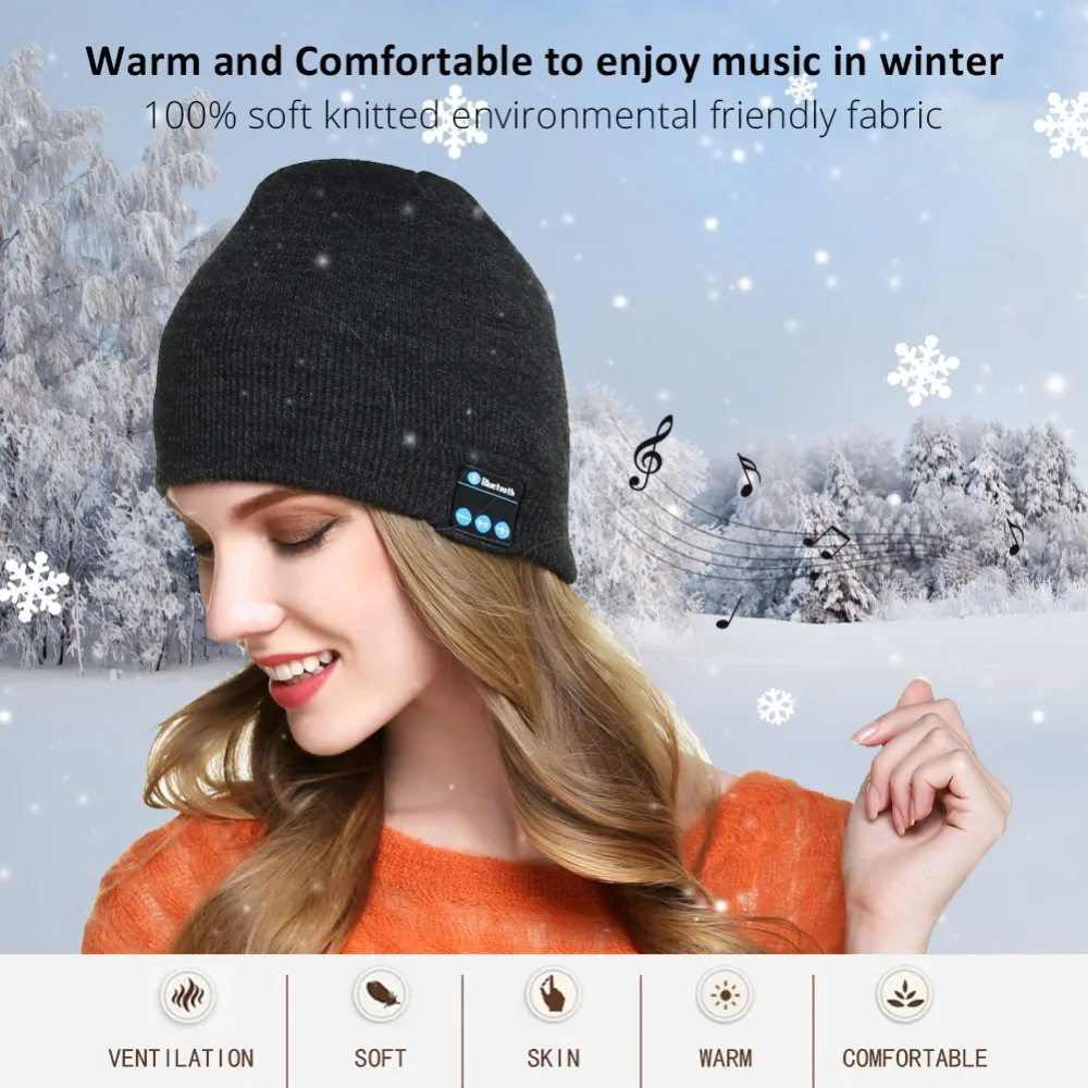 Winter Bluetooth USB Rechargeable Music Headset Warm Knitting Beanie Hat Cap