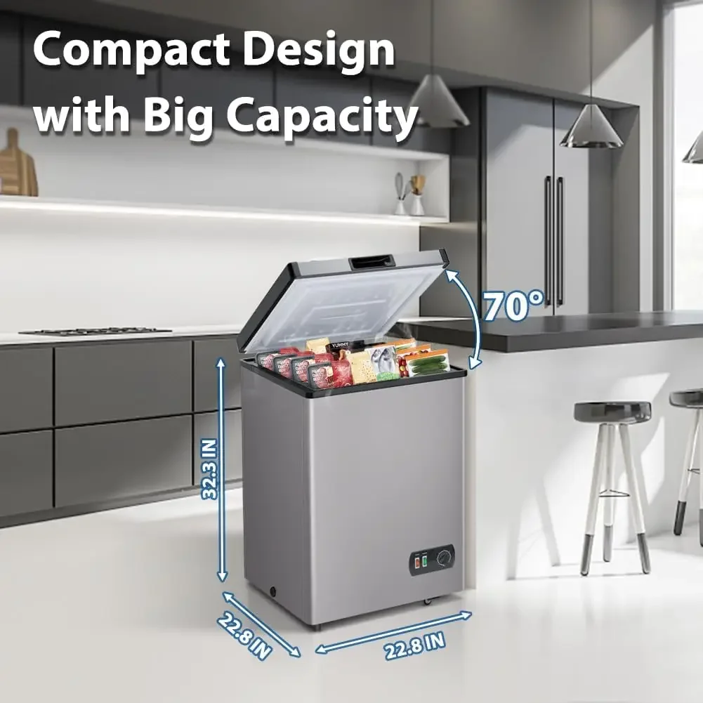 Chest Freezer, Small Deep Freezers Top Door with Removable Basket, 7 Temperature Control Energy Saving, Compact Freezer for Home