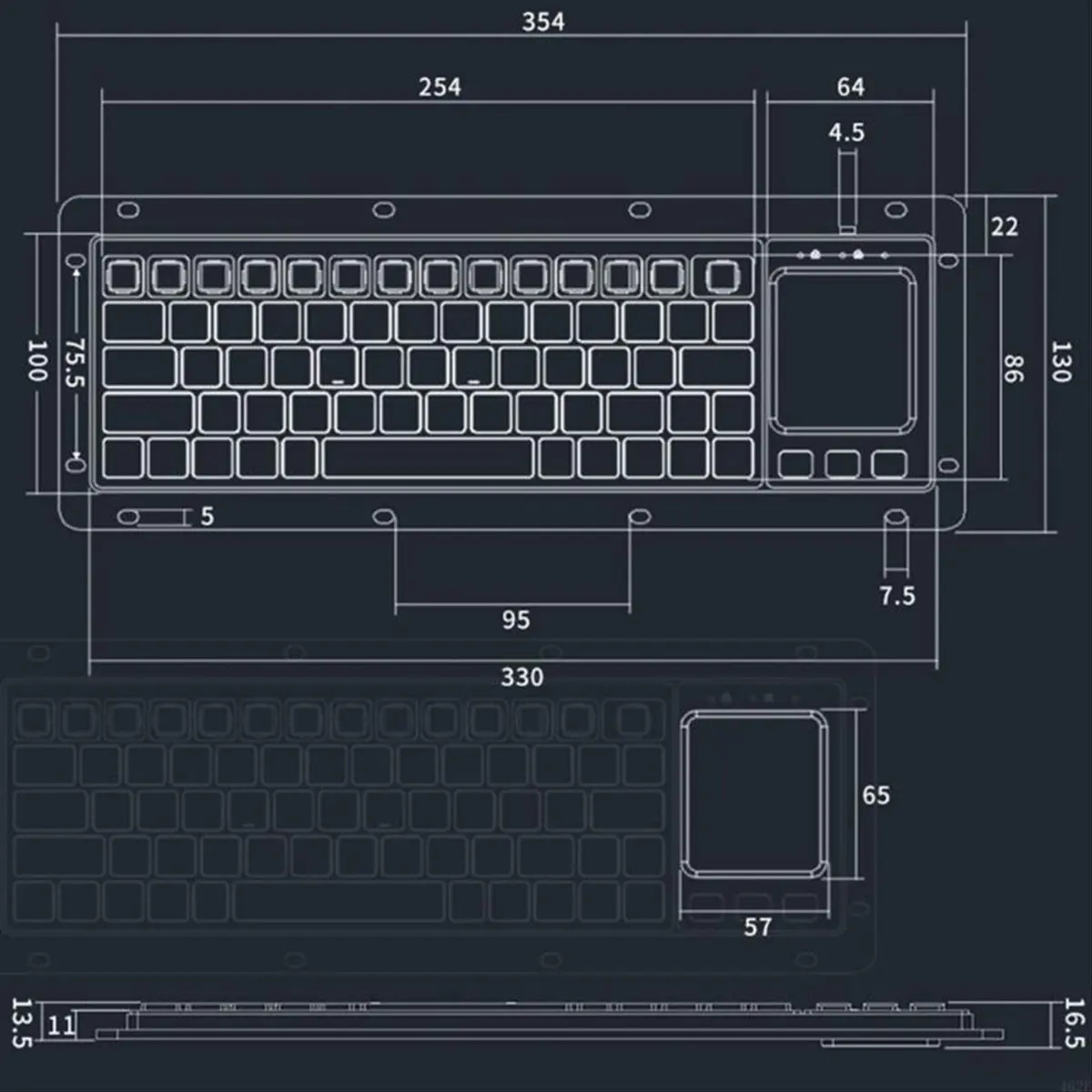 Industrial USB Touch Board Keyboards with Touchpad and High Durability Trackpad for Medicals and Security Systems