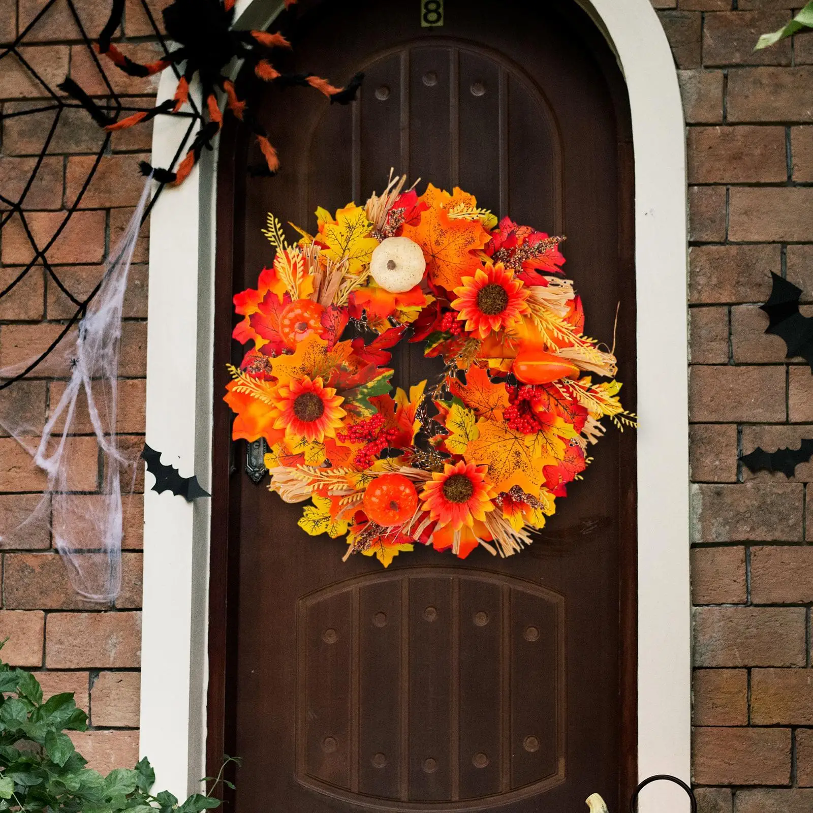 إكليل الخريف مقاس 16 بوصة للباب الأمامي، إكليل واقعي مصنوع يدويًا ومتعدد الاستخدامات