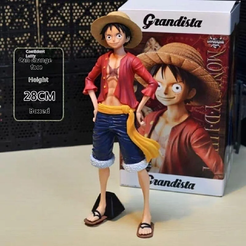 Popular New All-In-One Luffy Confident Smiling Face Anime Character Three Shape Face Changing Doll Action Doll Statue Model Figu