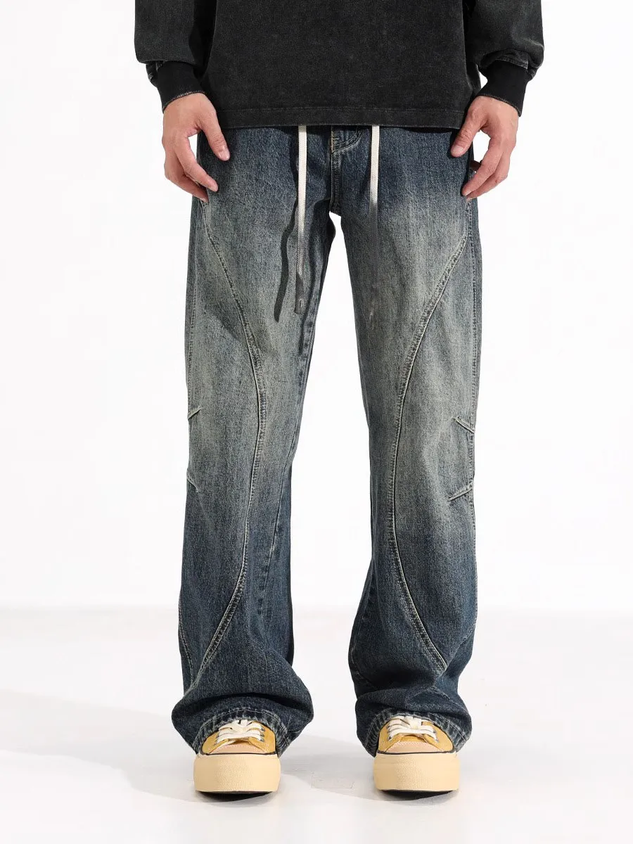 กางเกงยีนส์ทรงหลวมสไตล์เรโทรสำหรับผู้ชาย ฤดูใบไม้ผลิ แบรนด์อเมริกัน ยีนส์เดนิม ทรงขาบาน ทันสมัย