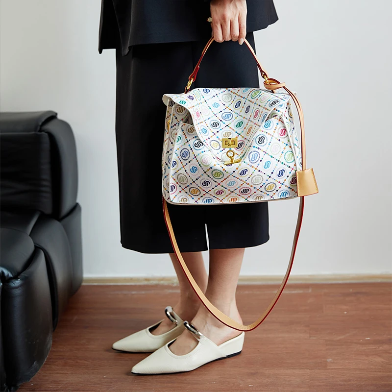

Luxury Fashion Women's Handbag Dopamine Color Printing Messenger Bag Leisure Large Capacity Flip Shoulder Bag Trendy Women's Bag