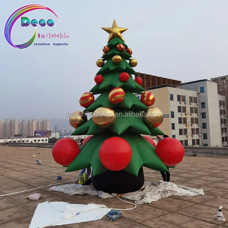 Giant Promotional Advertising Inflatable 5m Pine Tree With Shinny Ball And Star For Christmas