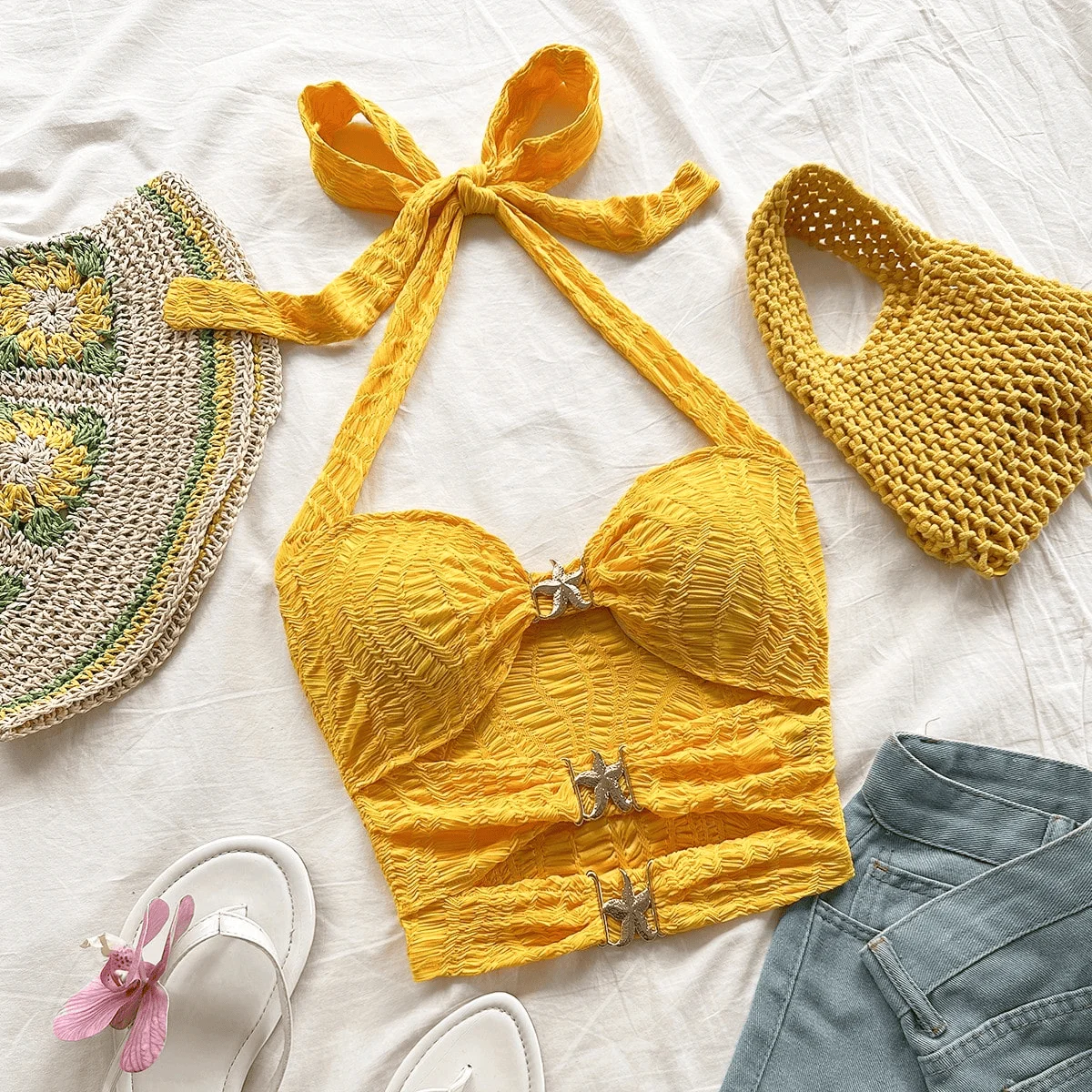 اتجاه الموضة النسائية الجديد لصيف 2025 قميصًا مجوفًا برقبة رسن وظهر مكشوف وتنحيفًا ومجوفًا مع صغير #4