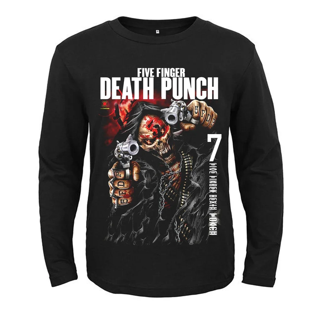 Harajuku Fashion Mens T Shirt Nu Metal Style Five Finger Death Punch Wicked Tshirt Male Long Sleeve Streetwear Hip Pop T-shirt