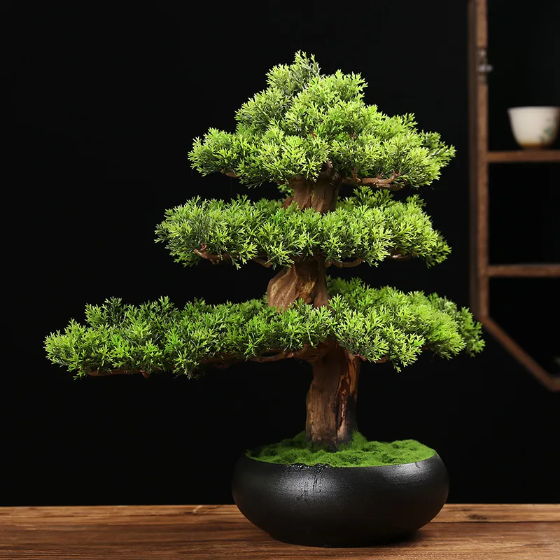 

New Chinese-style simulated welcome pine Zen ornament, living room, hotel entrance, bonsai green plants, small potted plants, de