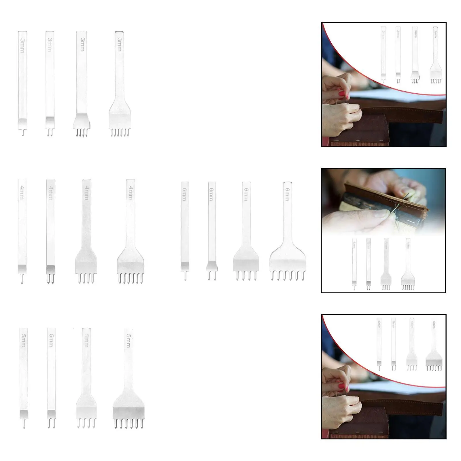 

4x Leather Stitching Punches Stitching Stainless Steel Enthusiast Crafting Leather Punch Tool Craft Removable Chisel Accessory