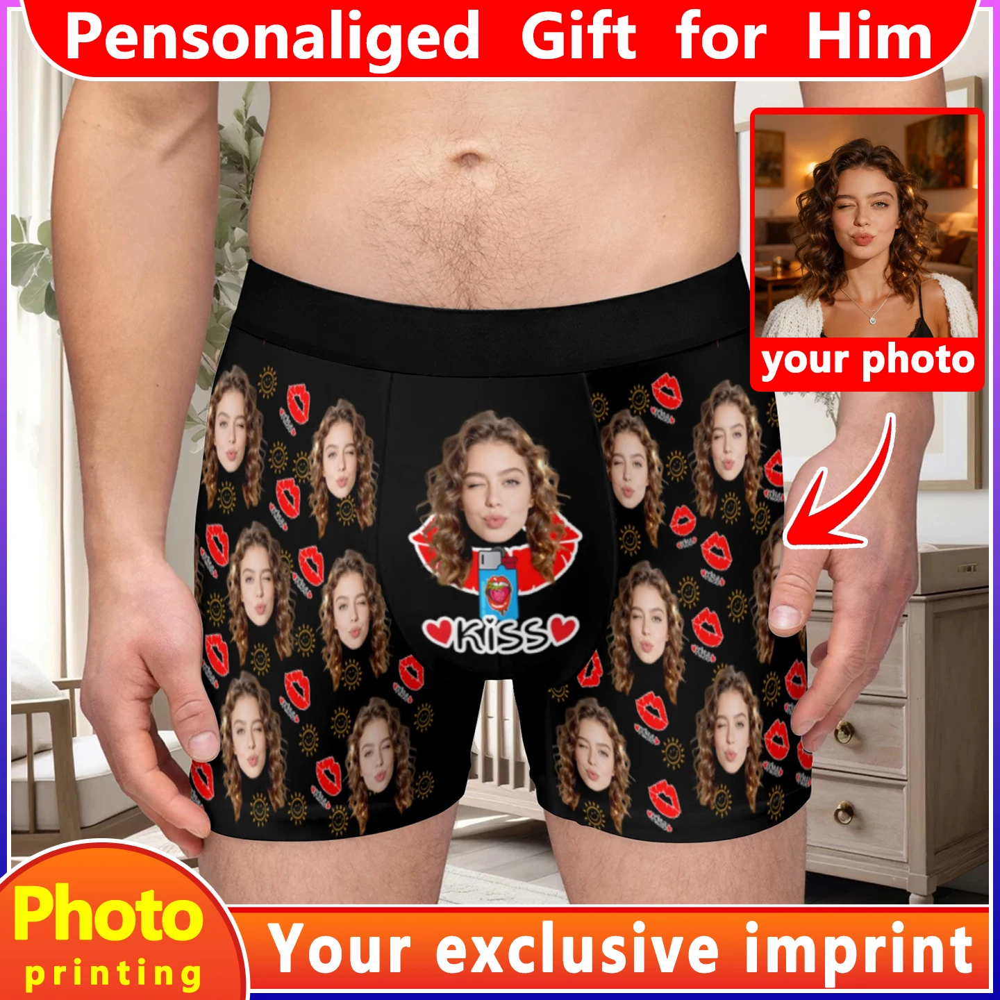

Personalized facial photo DIY customization flat underwear customization men's Valentine's Day gift for husband gift for father