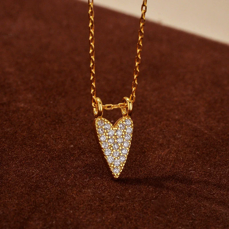 

S925 sterling silver women's necklace gold-plated zircon heart-shaped European and American fashion jewelry party accessories