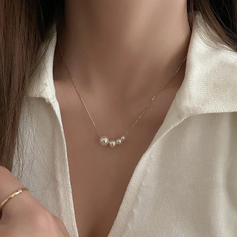 2023 New Fashion Four Pearl Choker Necklaces Girl Summer Luxury Baroque Pearl Pendant Clavicle Chain For Women Jewelry Gifts