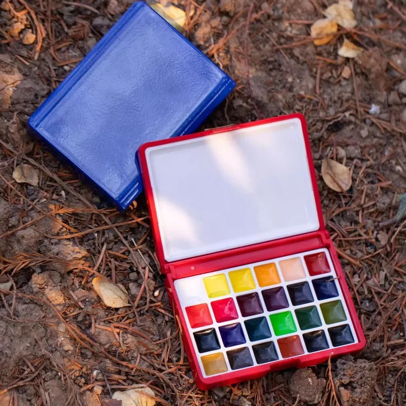 24color Solid Watercolor Pigments Water-soluble Easy Carry Outdoor Sketching Travel Handbook Color Practice Nail Art Design