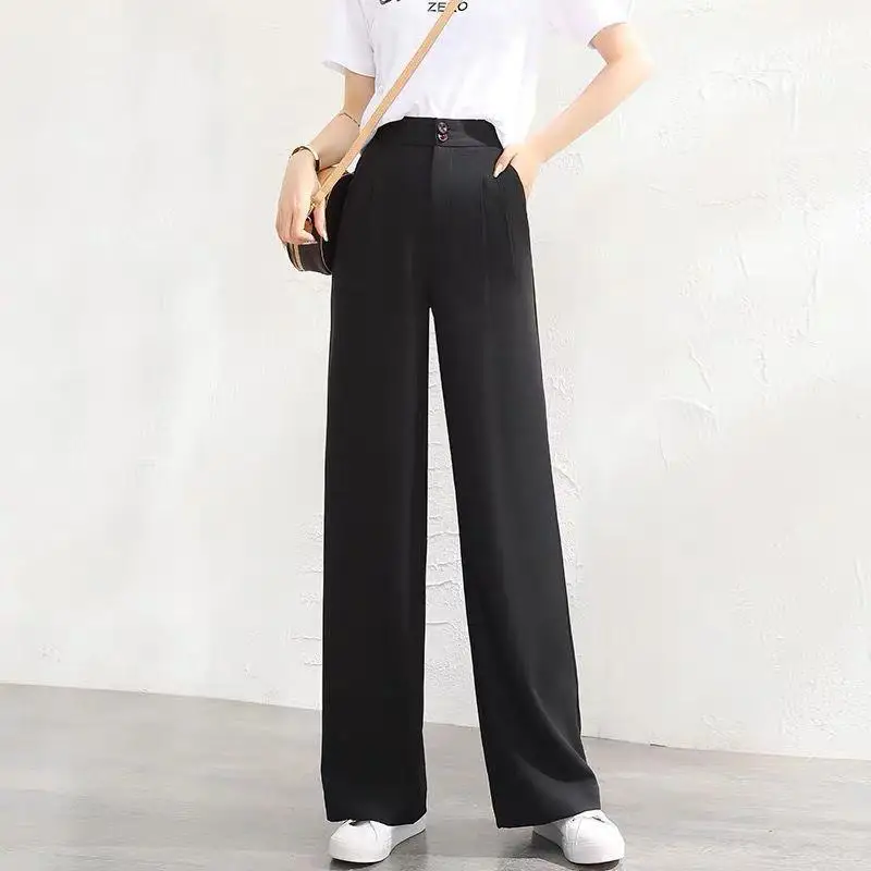 

High Waist Wide Leg Pants for Women Slimming Effect Formal Trousers Long Length Spring Collection No Brand Registered