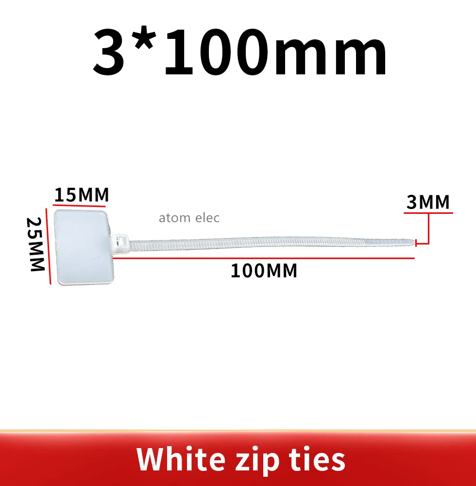 2.5*100mm 100pcs zip ties Write On Ethernet RJ45 RJ12 Wire Power Cable Label Mark Tags nylon cable ties