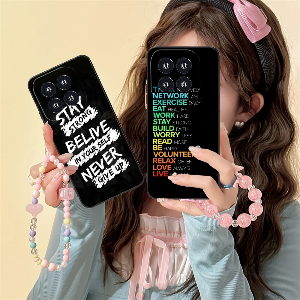 Never Give Up Painting Mobile Cell Phone Case for Xiaomi 14 13 12 11 10 9 T Ultra Lite Pro S SE X 5G Black Phone Cover Shell