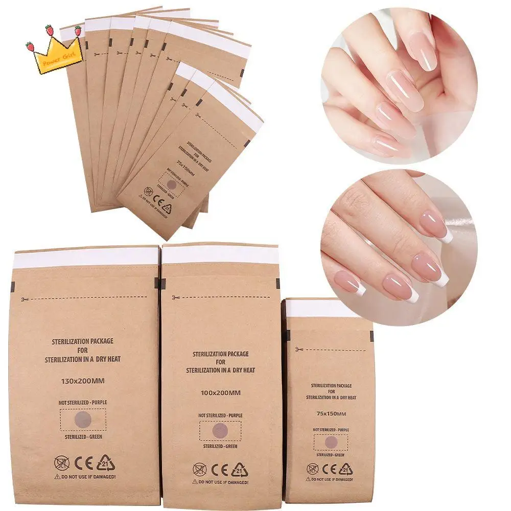 

100Pcs Disposable Sterilization Nail Bag Healthy Paper Kraft Self-Sealing Bags Safety Portable Gel Equipment Sterilizer