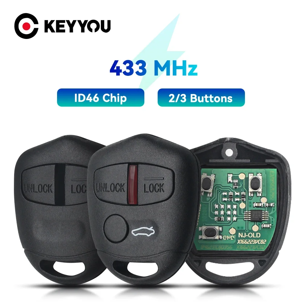 KEYYOU With Battery For Mitsubishi L200 Shogun Pajero Triton Key Fob Control Auto 2/3 Buttons Remote Car Key ID46 Chip 433MHz