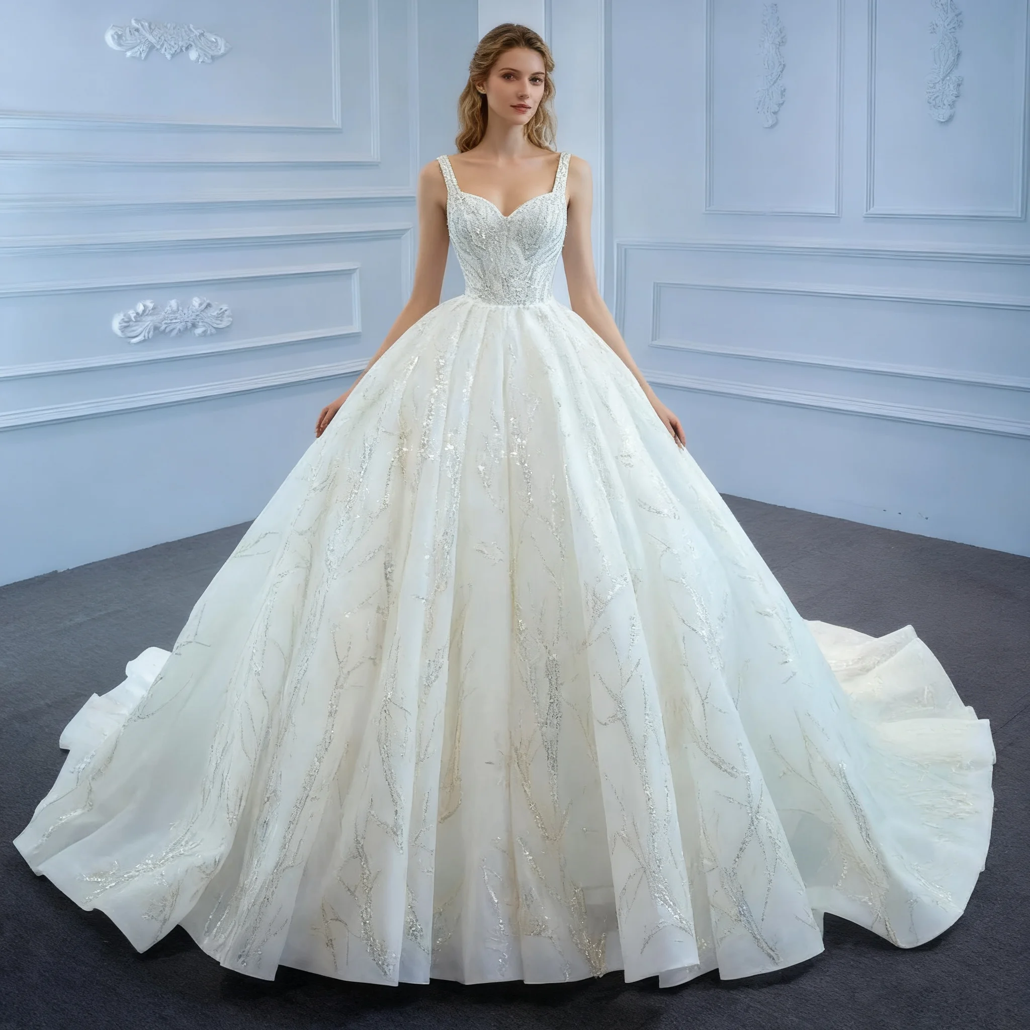 Luxuriöses, herzförmiges, glitzerndes Träger-Hochzeitskleid, schulterfreies Brautballkleid, romantisches Prinzessin-Hochzeitskleid nach Maß