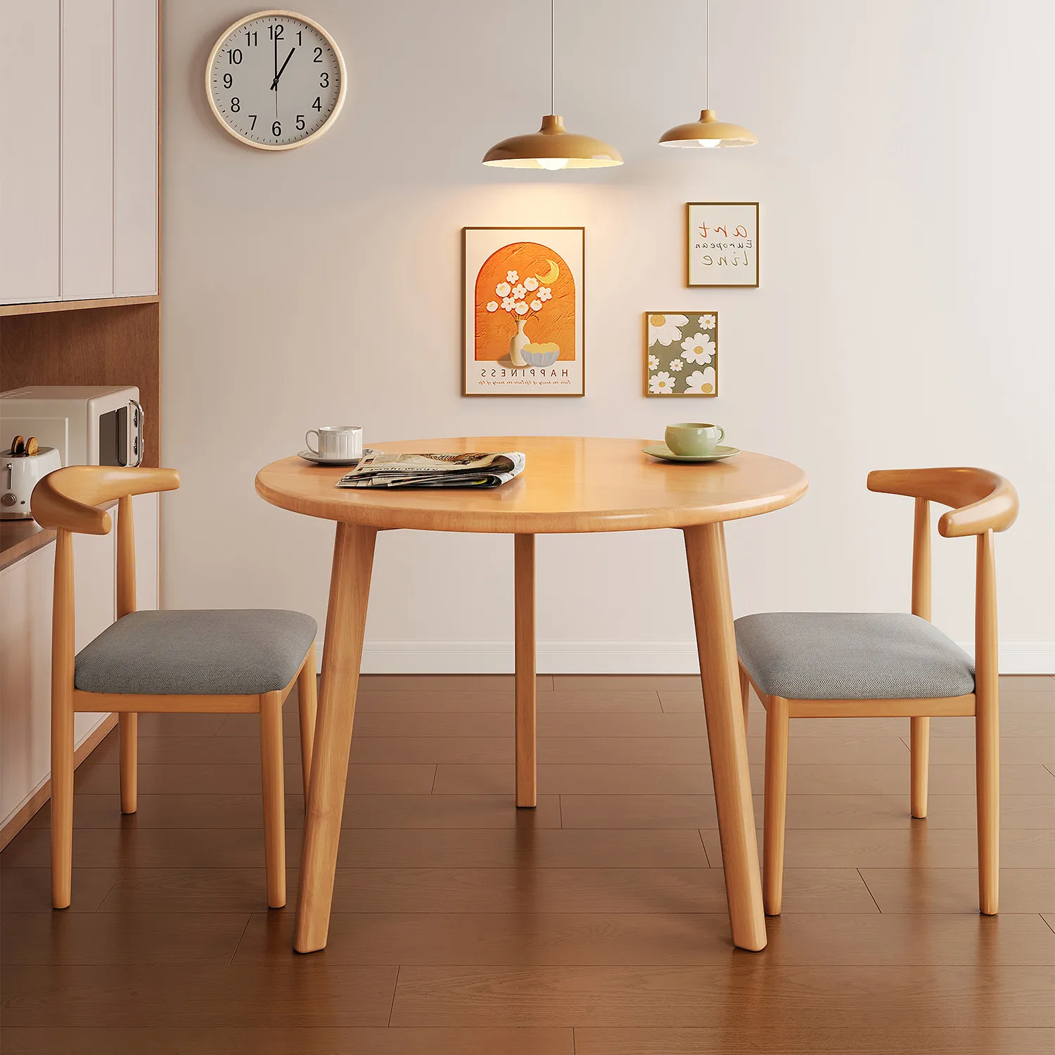 

Solid wood round dining table Small apartment dining table Household four chairs Rental room round table