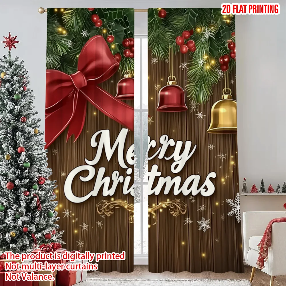 

2pcs 2D flat printing Merry Christmas Curtains merry christmas5 Machine Washable Fabric Without Electricity Festive Holiday for