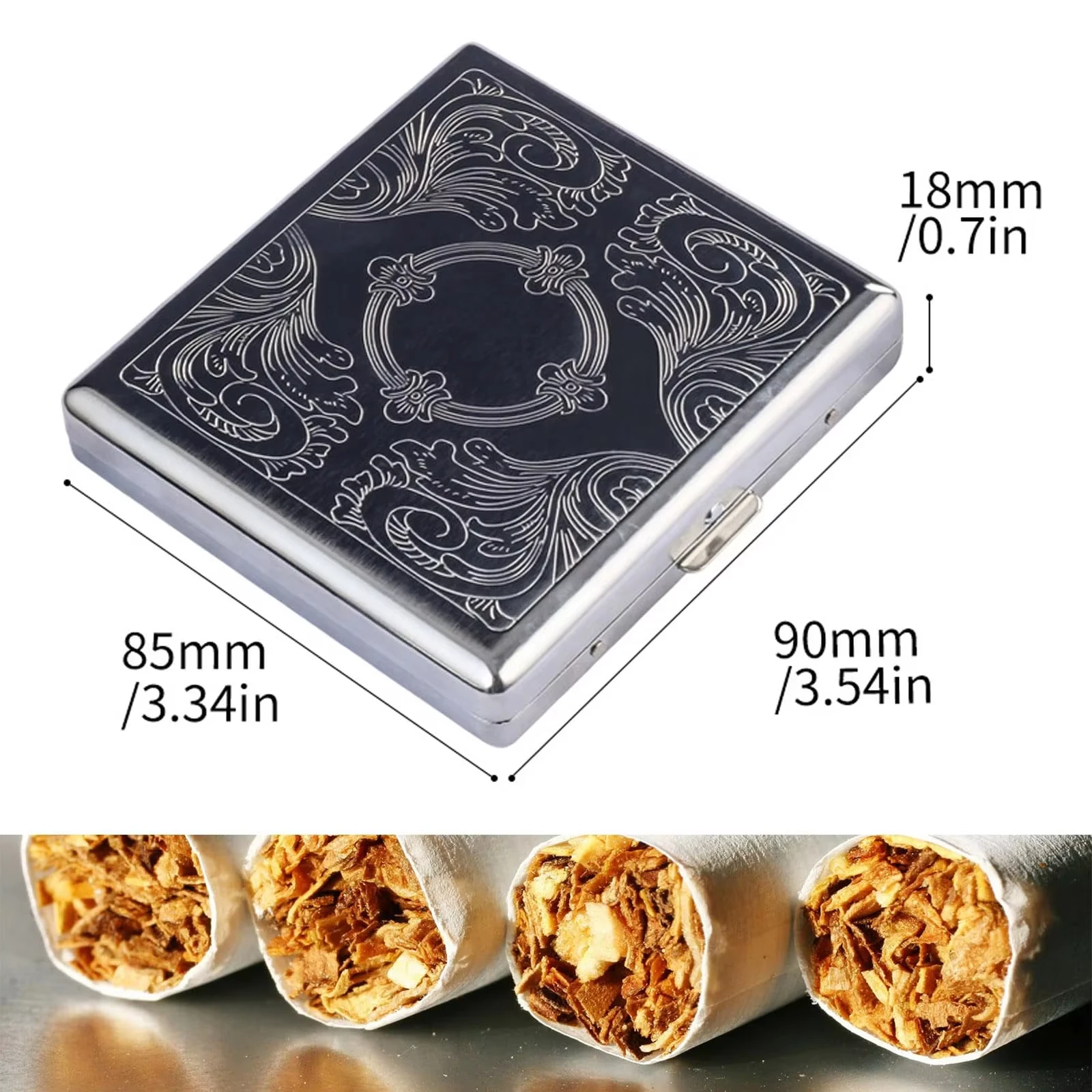 Portable Stainless Steel Metal Cigarette Case Patterned Decorative Cigarette Case Stylish Cigarette Storage Box 20 Cigarettes image 5