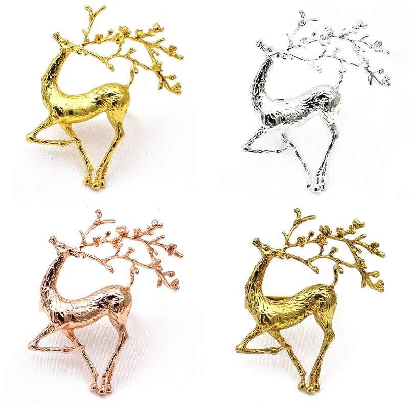 

12pcslot Hot Sale Christmas Golden Fawn Napkin Ring Alloy Napkin Buckle Desktop Decoration Napkin Rings for Weddings