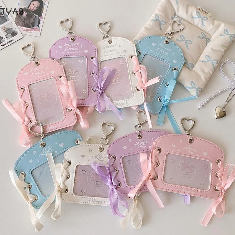 

3-Inch Photocard Holder With Key Ring Ribbon Card Case Student ID Card Cover Case Portable Keychain Photocard Protector