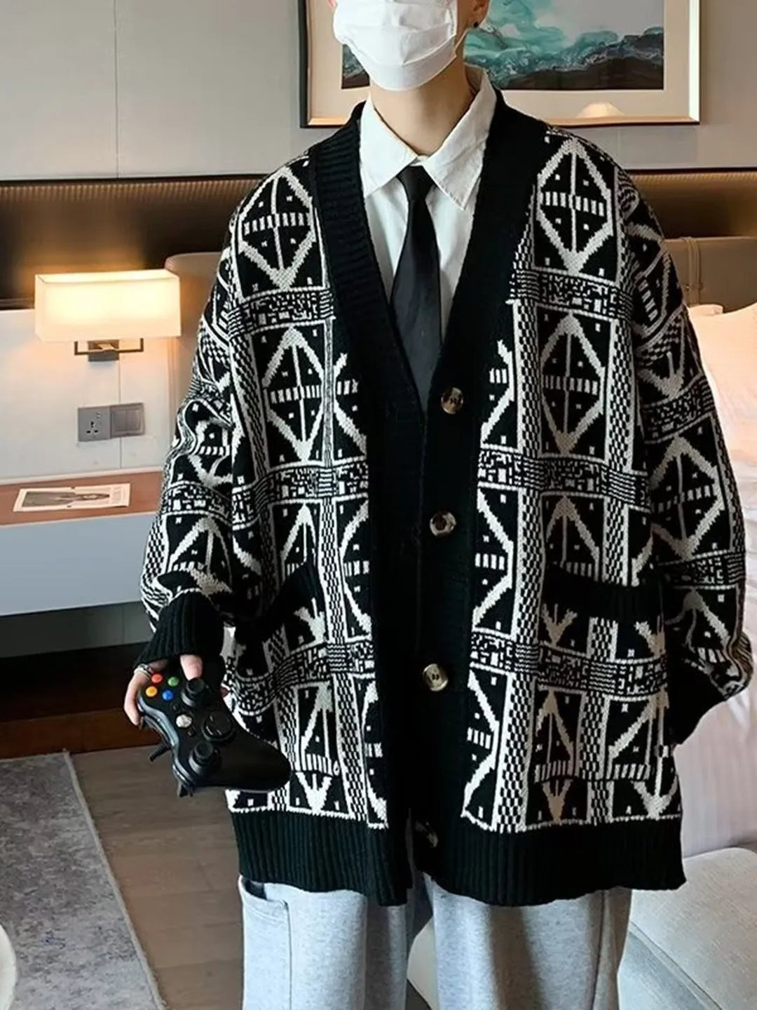 

Свободный мужской вязаный свитер с v-образным вырезом, кардиган, осень-зима, повседневный японский ретро-модный брендовый удобный длинный свеч...