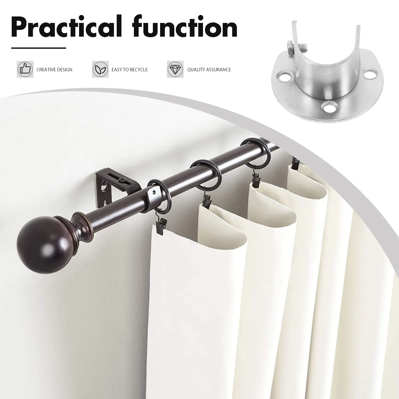 2Pcs Stainless Steel Closet Rod Supports Closet Shower Rod Brackets Open Flange for Clothing Rods Pole Holder Post Base