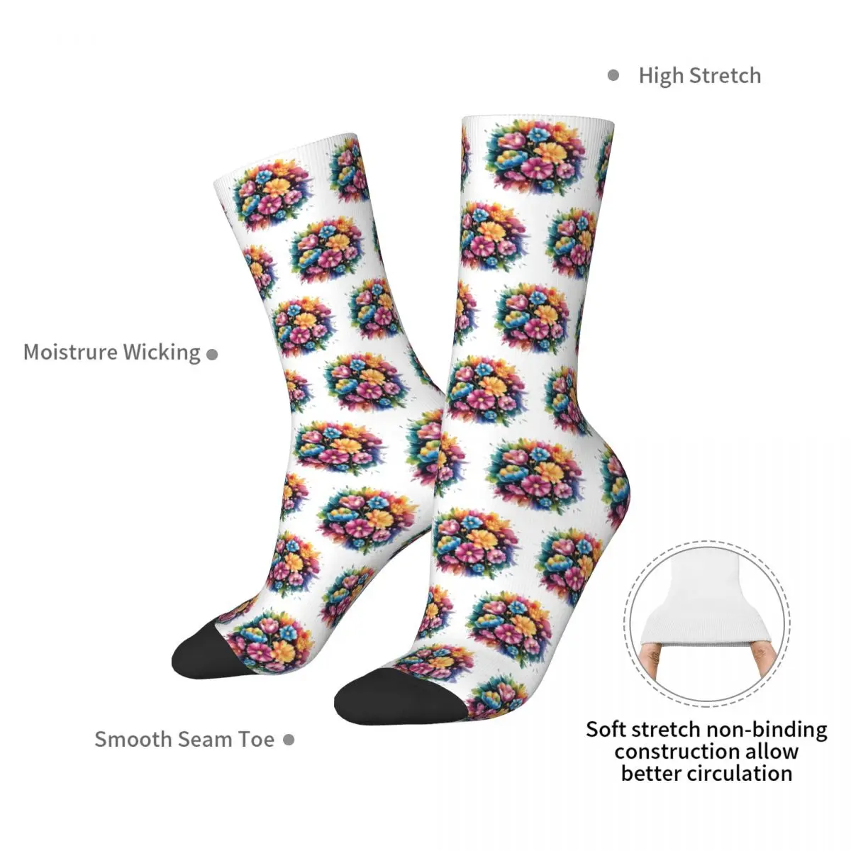 Elegant Flower Bunch Socks Harajuku High Quality Stockings All Season Long Socks Accessories for Unisex Birthday Present