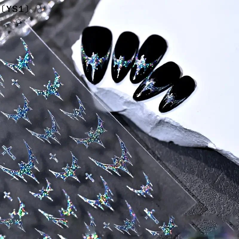 〔YS1〕Dazzling Laser Gothic Halloween Dark Bat Cross Adhesive Nail Art Sticker Decal For Manicure Shiny Red Silver Black Charm view 3