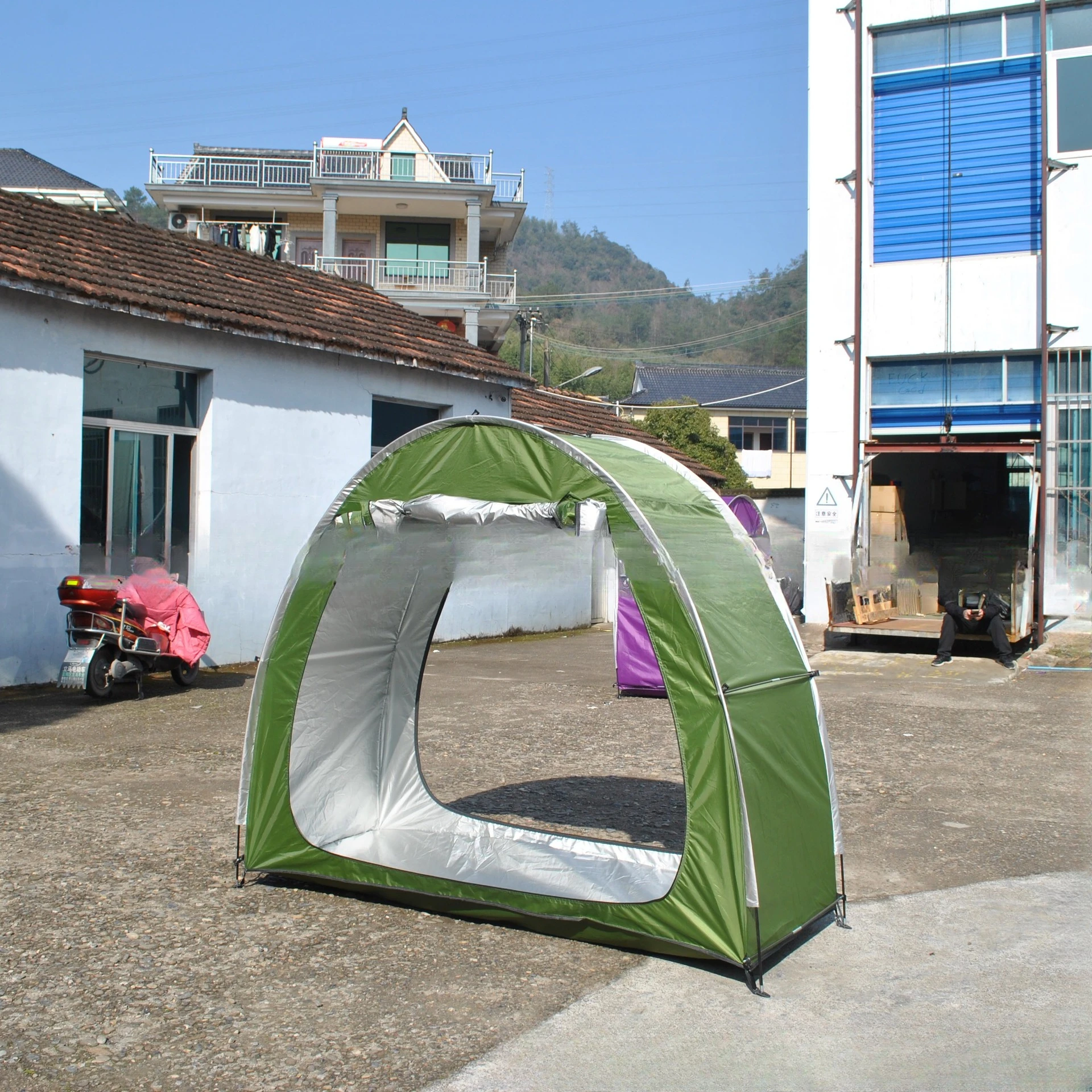 

Double door bicycle tent, double door storage tent, double door mountain bike tent, front and rear door bicycle canopy