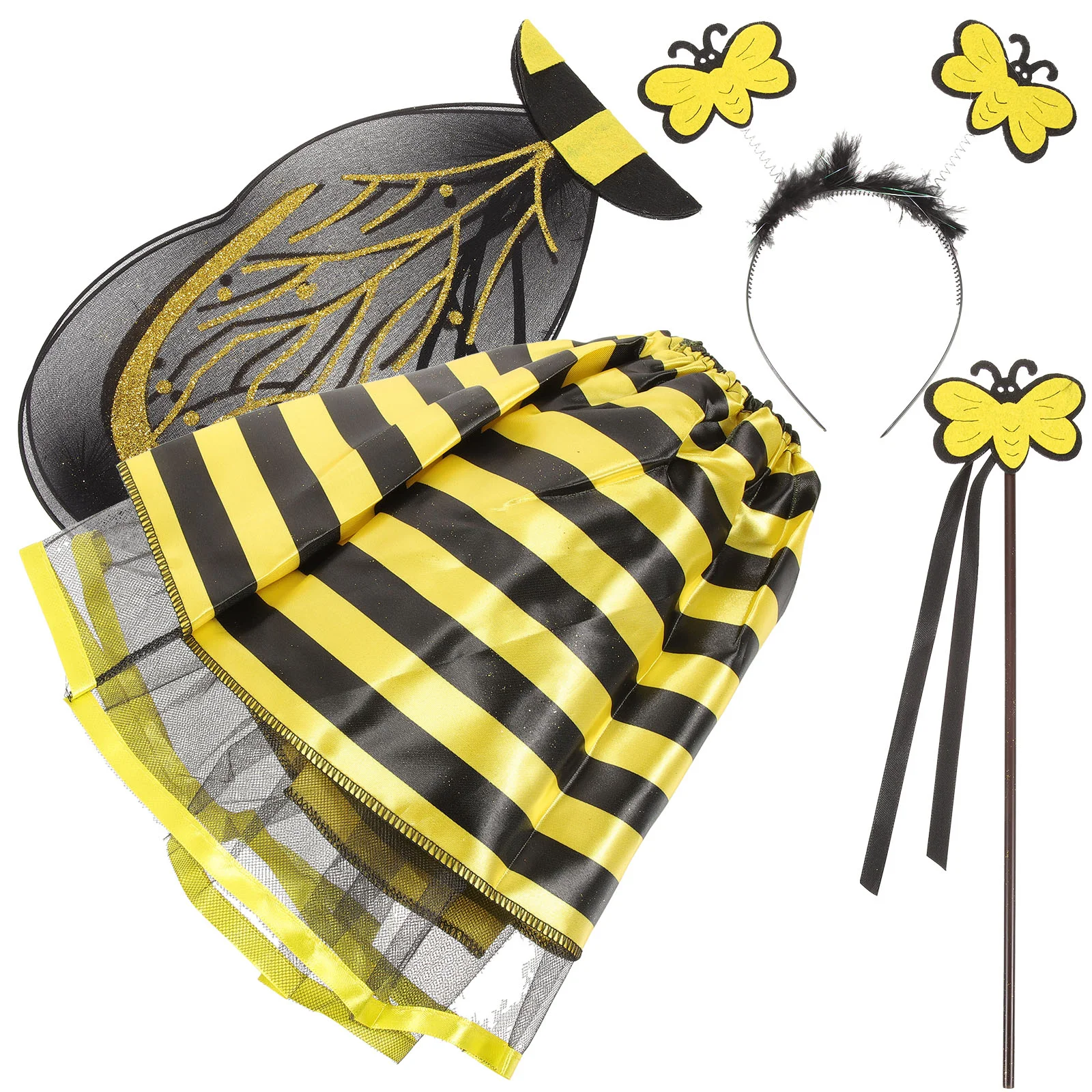 1 Set of Performance Bee Costume Skirt Headband Wing Wands Cosplay Props for Kids Bee Wing for Kids Bee Cosplay Headband