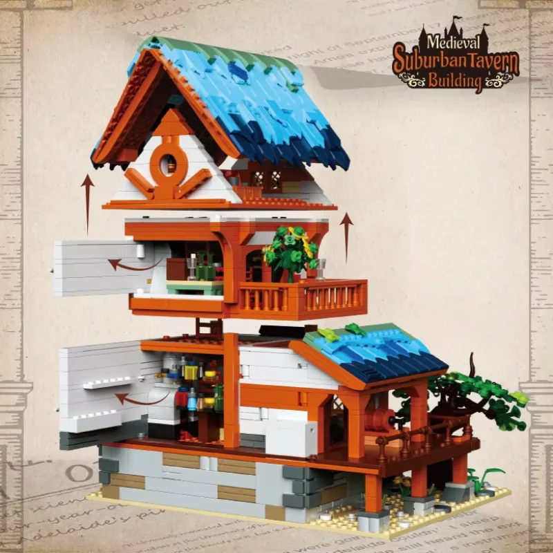 

Mini building block girl series medieval pub building model 613009 street view small particle building block toy