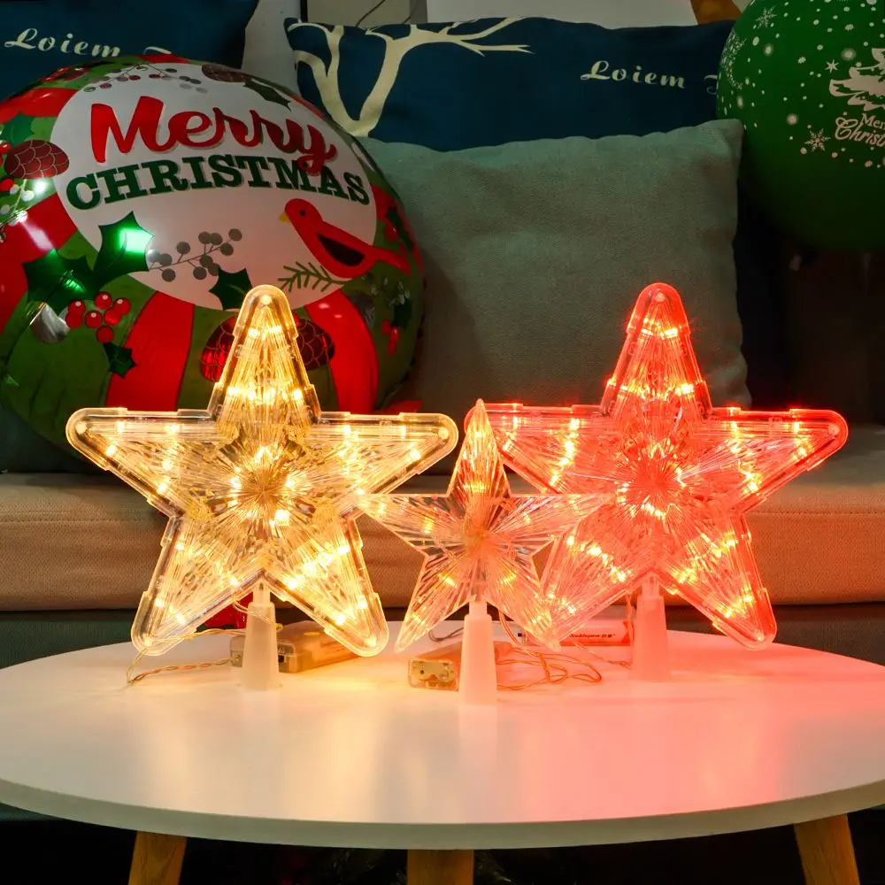 Festive Decor Merry Christmas Xmas Decoration Five-pointed Star Lamp Christmas Tree Top Ornaments Night Light LED Glowing Star