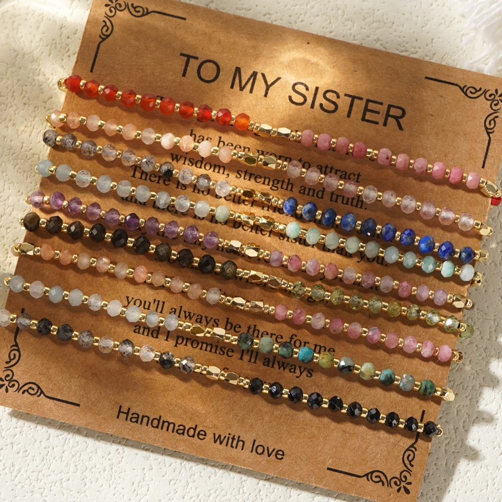 Go2boho Dainty Tiny Stone Beaded Chain Stack Gemstone Y2K Trendy Handcrafted Bracelets with Card Gifts Set for Women Men 2024
