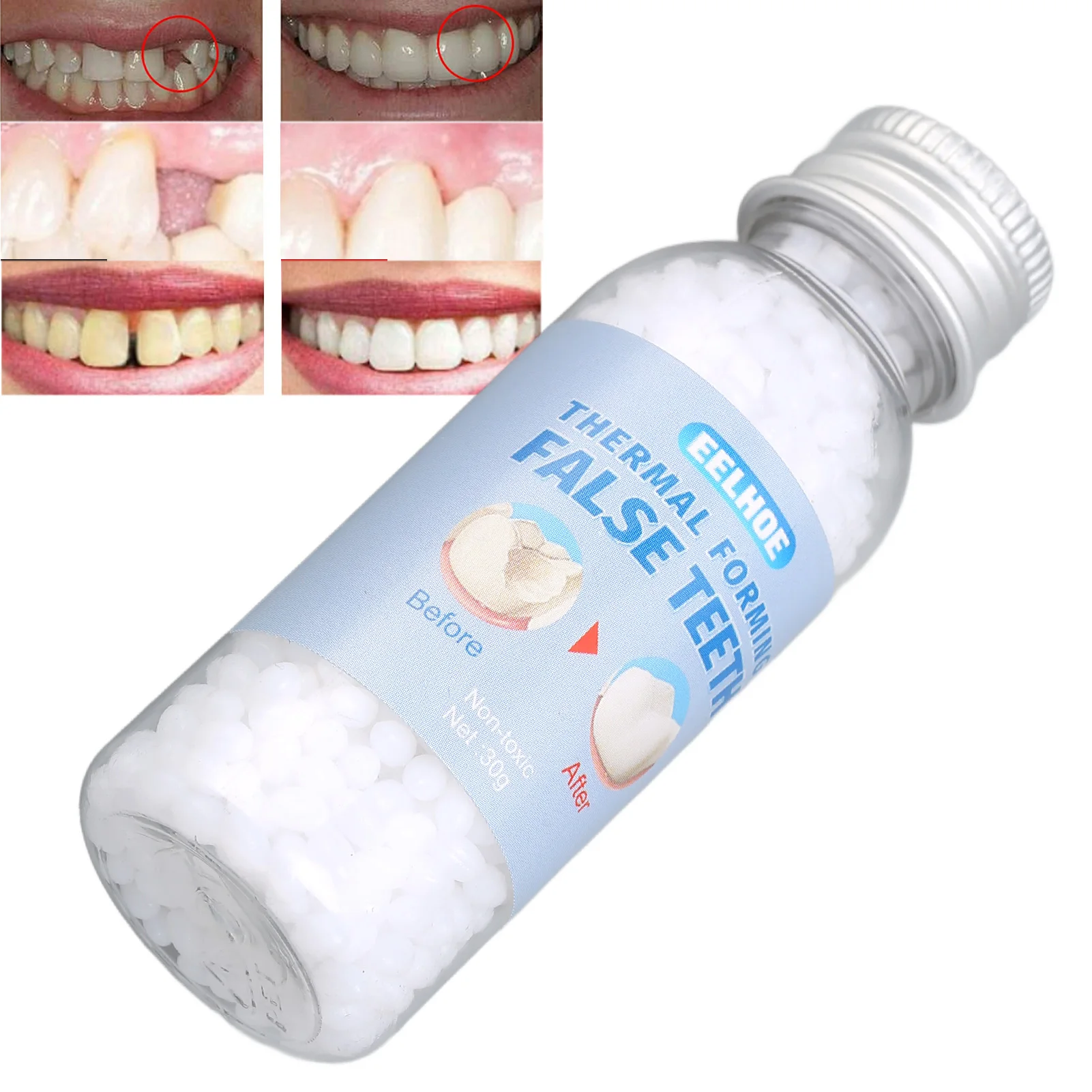 30g Moldable False Teeth Solid Teeth Gaps Broken Temporary Repair Granules Resin Denture Adhesive For Halloween-Makeup