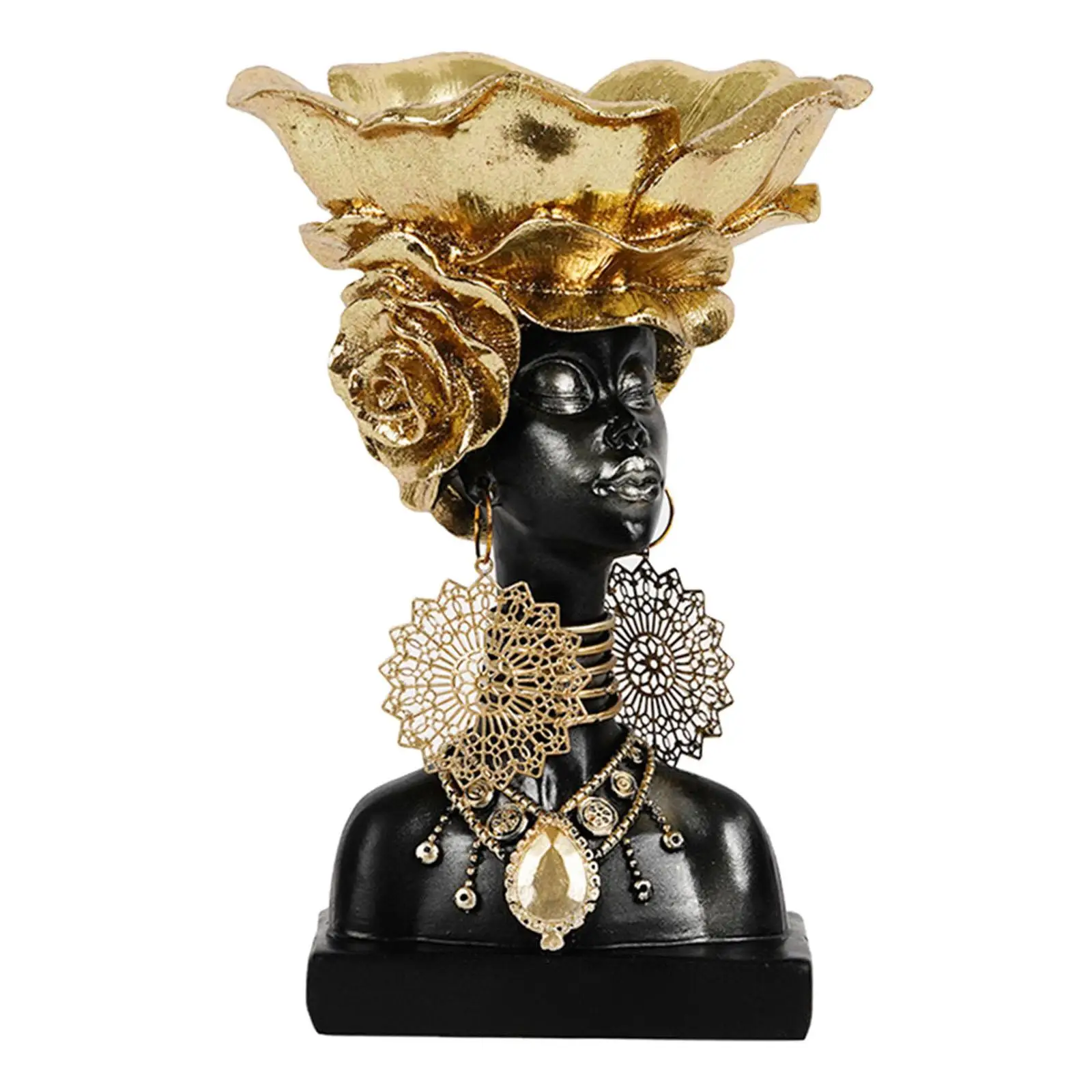 African Woman Bust Figurine Resin Dish Statue Tabletop Key Cosmetic Display