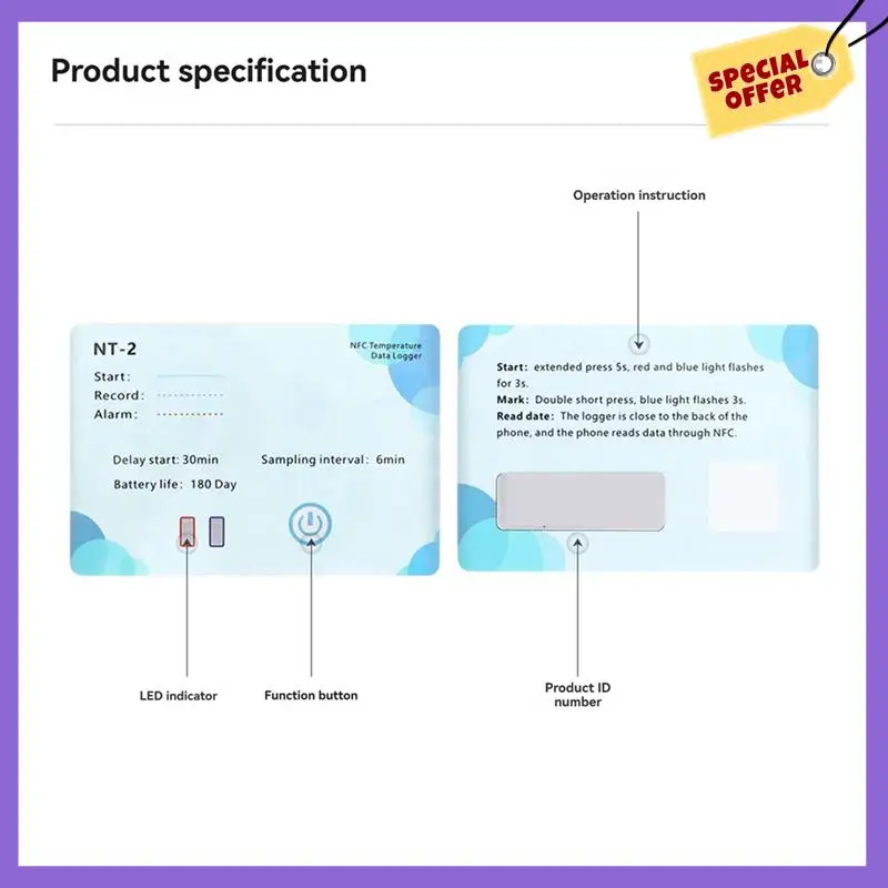 -A96Z NFC Wireless Data Recorder 180 Days Data Logger LCD Indicator 500,000 Groups For Chemical NFC