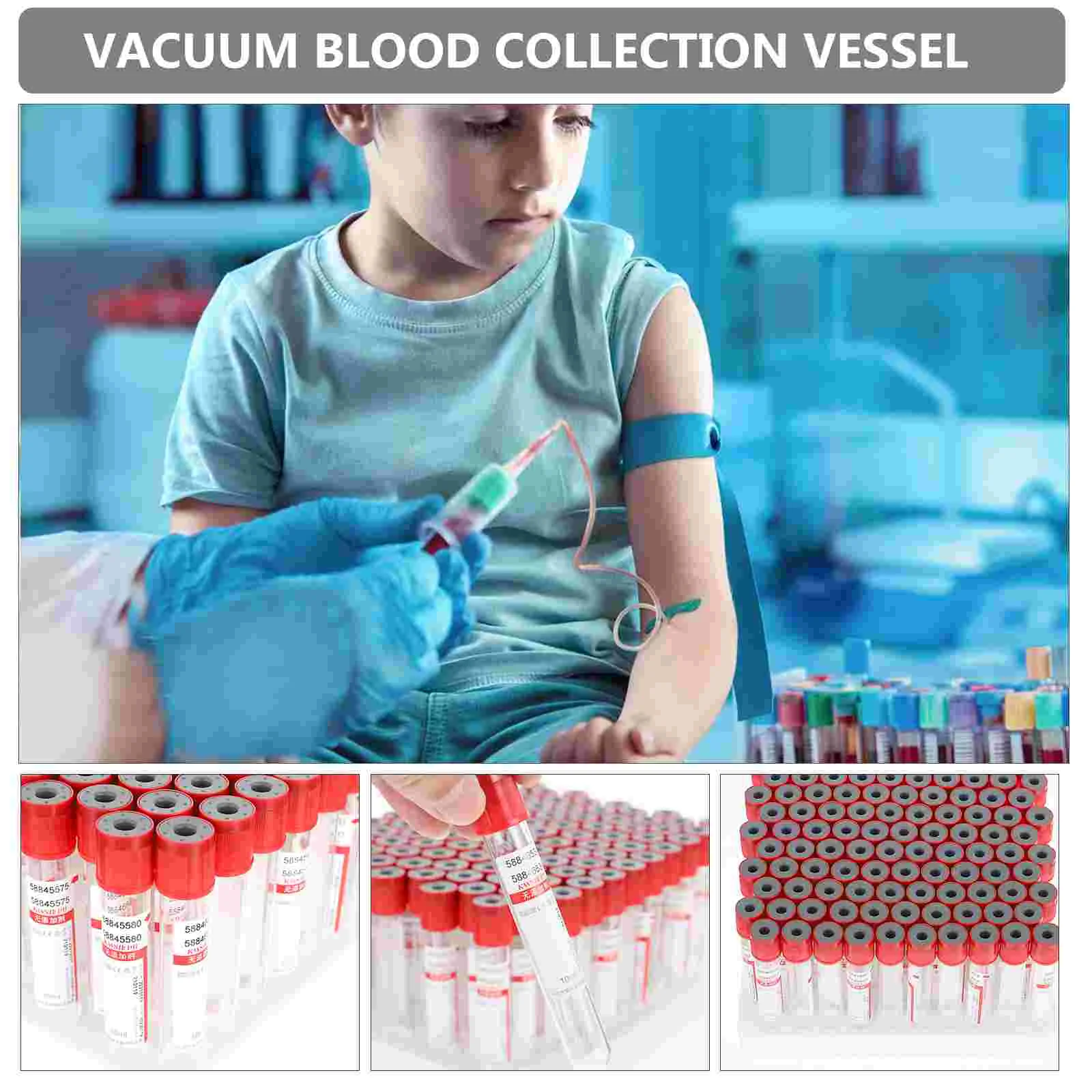 100 Pcs Test Tubes with Lids 10ml Blood Collection Glass Cover Vacuum Red Negative Pressure