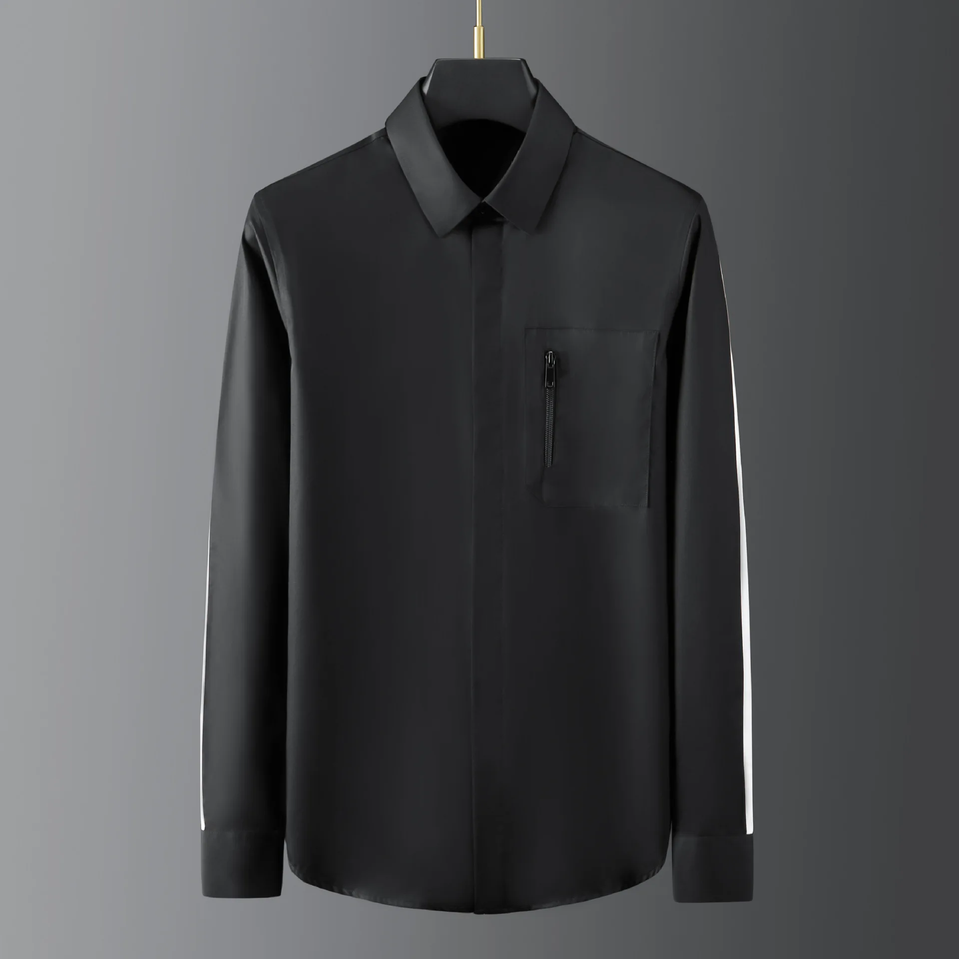 European American Spliced Zipper Decoration Men's Shirt Fashion Long Sleeved Casual Shirt Business Social Banquet Party Shirts