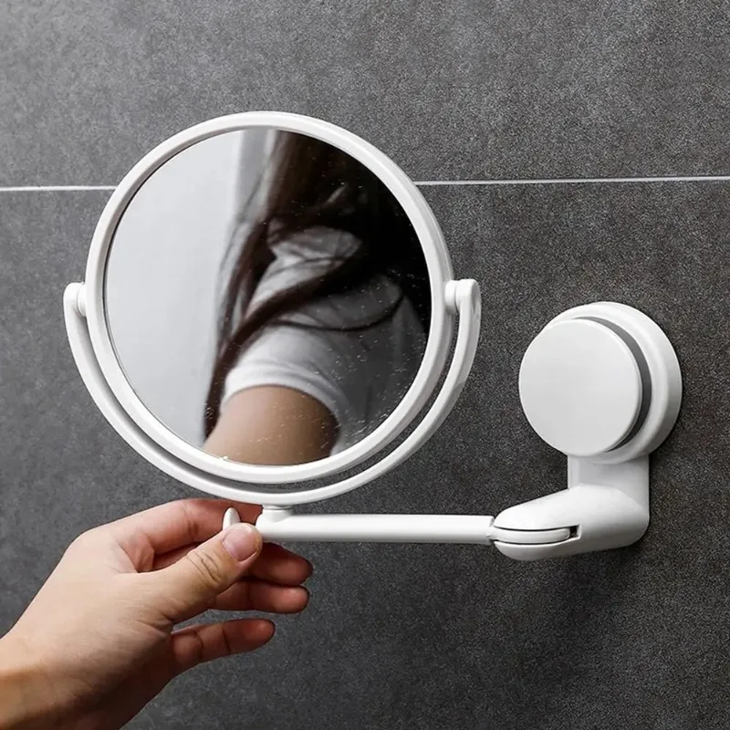 Rotating Plastic Folding Vacuum Suction Round Bath Accessorie Makeup Supplies Vanity Mirror Shave Mirrors Wall Hang Bath Mirror