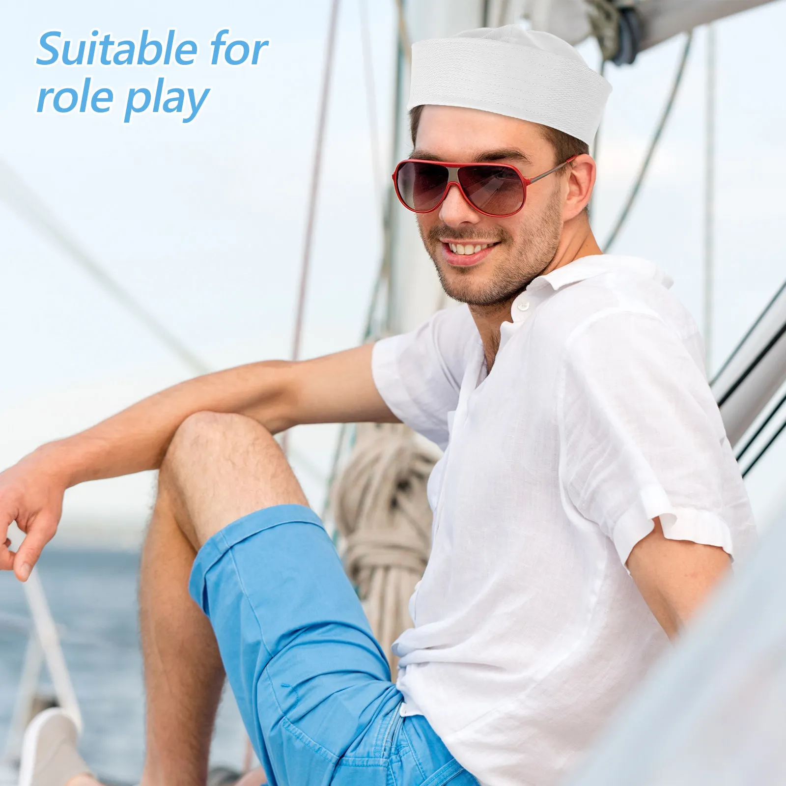 2Pcs Adult Sailor Hats White Nautical Costume Cap for Costume Party Role Play Sailor Captain Dress Up Cruise Theme Accessories