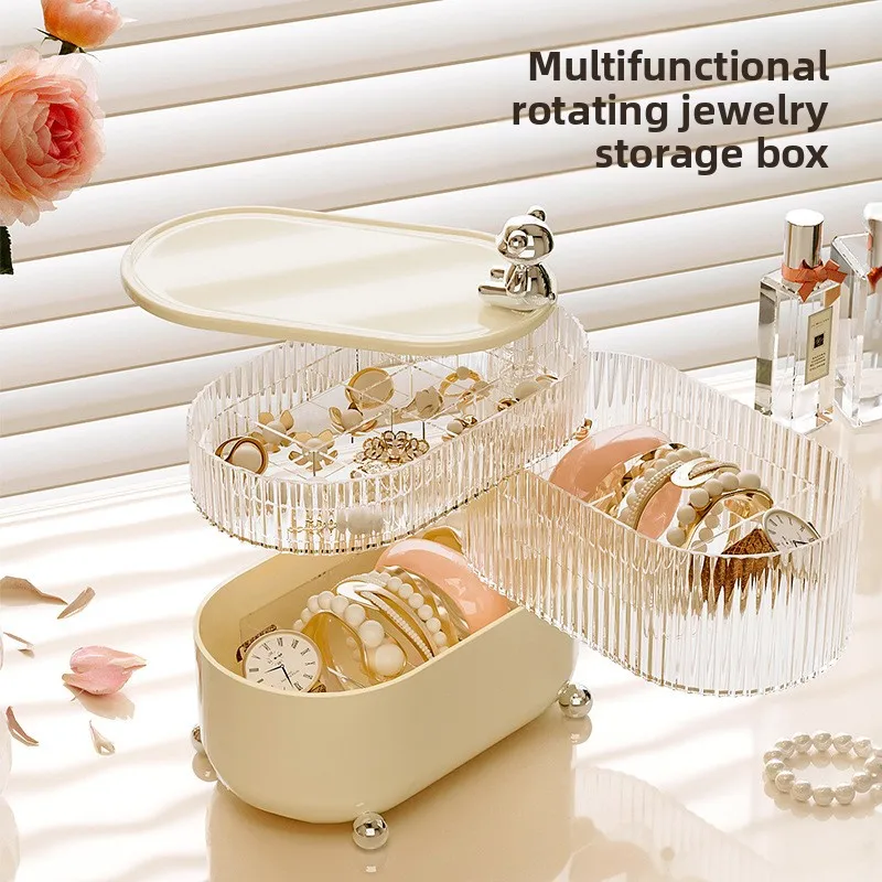 

Вращающийся органайзер для макияжа, прозрачный пластиковый настольный ящик для хранения косметики, ювелирных изделий, губной помады, пылезащитный