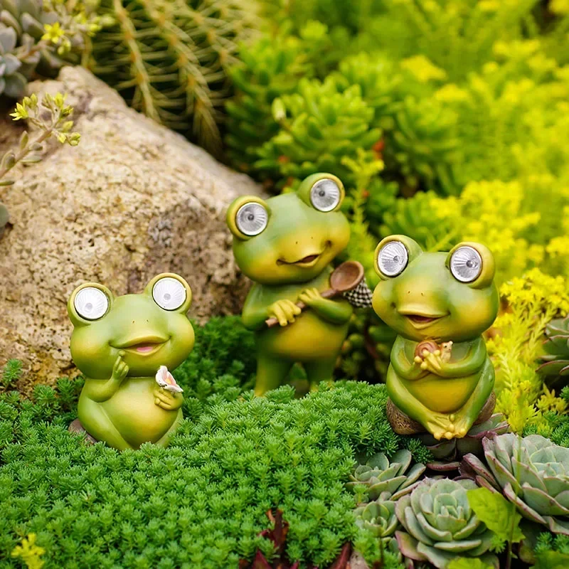 

Resin Cute Frog Garden Figurines Solar Light Path Lawn Outdoor Yard Decor Accessories Flower Pot Landscape Decoration