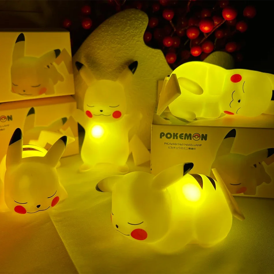 10PCS Set Pokemon Night Light Glowing Pikachu Gengar Charizard Psyduck Squirtle Cute Kawaii Soft Animal Bedside Lamp Kid Gifts