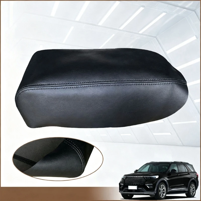 Microfiber Leather Center Console Armrest Cover for for Explorer 11-19, Direct Slip-On Lid Covering with Stitched Edges for H9EE