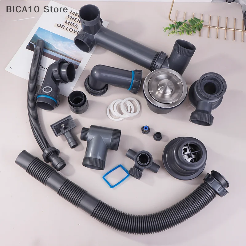 Kitchen Washbasin Sink Bathroom Downpipe Fittings Single And Double Sink Anti-odour Drain Pipe Tee Sink Drain Universal Set